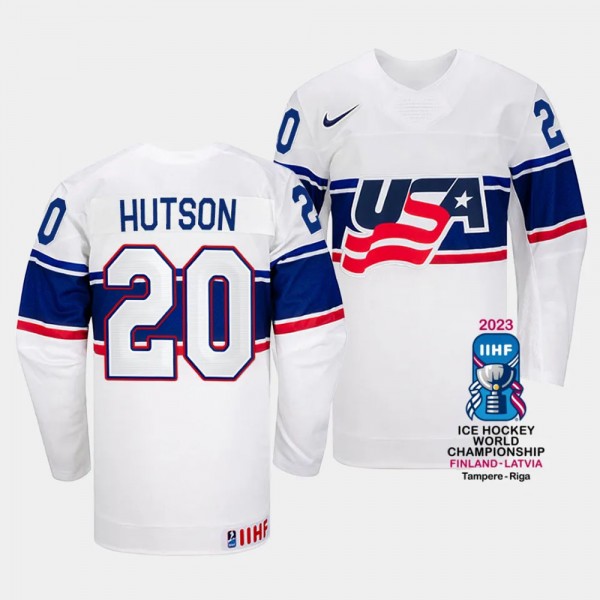 USA 2023 IIHF World Championship Lane Hutson #20 W...