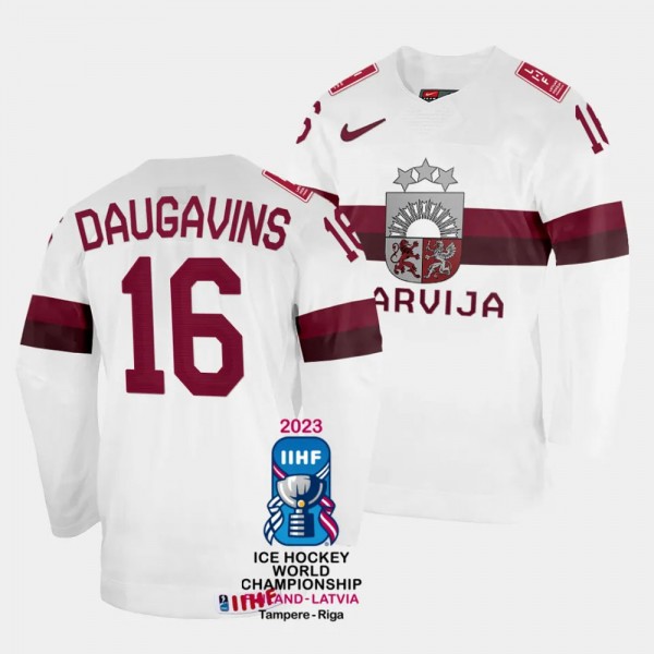 Latvia #16 Kaspars Daugavins 2023 IIHF World Champ...