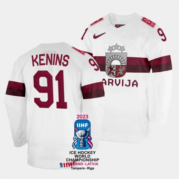Latvia #91 Ronalds Kenins 2023 IIHF World Championship Home Jersey White