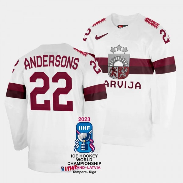 Latvia #22 Toms Andersons 2023 IIHF World Champion...