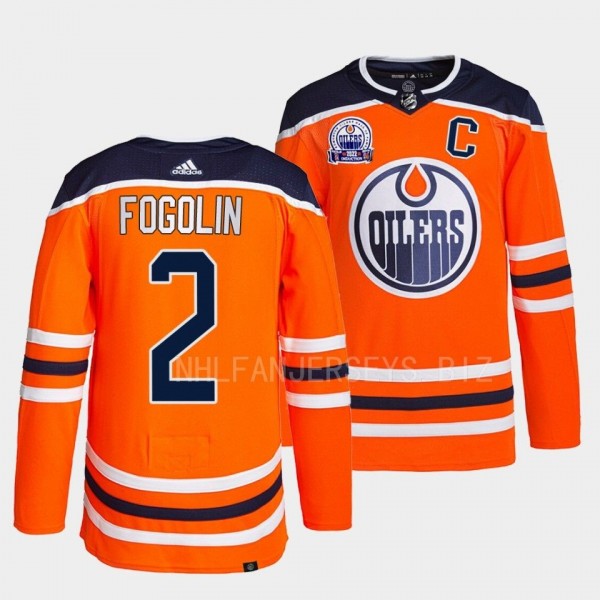 Hall of Fame patch Lee Fogolin Edmonton Oilers Authentic Pro #2 Orange Jersey 2022