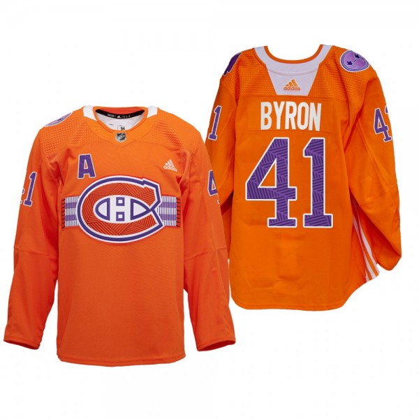 Paul Byron Montreal Canadiens Indigenous Celebration Night Jersey Orange #41 Warmup