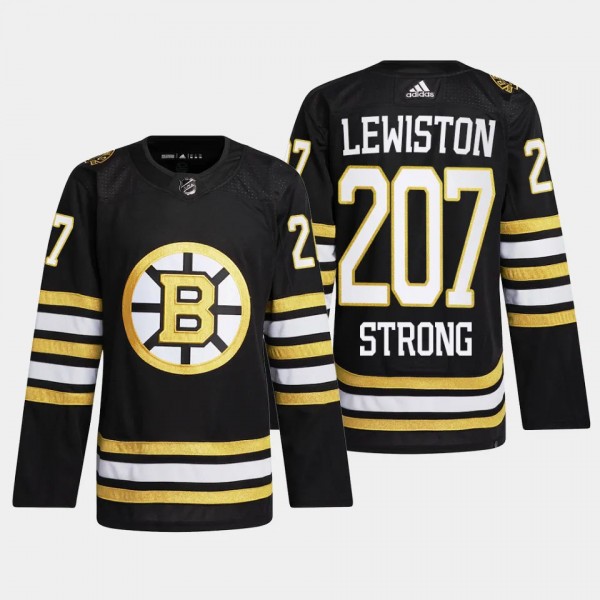 Lewiston Strong Boston Bruins 100th Anniversary Black #207 Special Authentic Jersey Men's