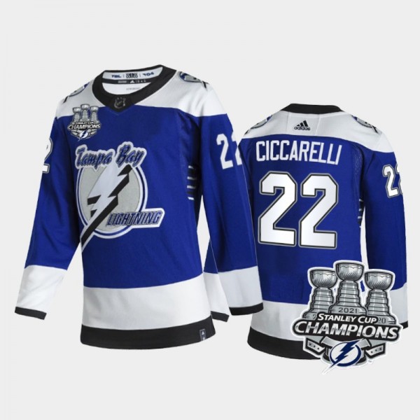 Tampa Bay Lightning Dino Ciccarelli #22 3x Stanley Cup Champions Blue Reverse Retro Jersey