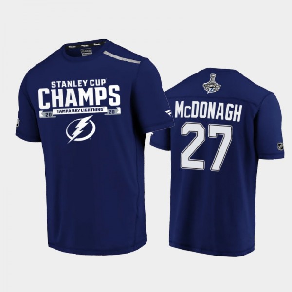 Men's Tampa Bay Lightning Ryan Mcdonagh #27 2020 Stanley Cup Champions Blue Trophy Logo T-Shirt