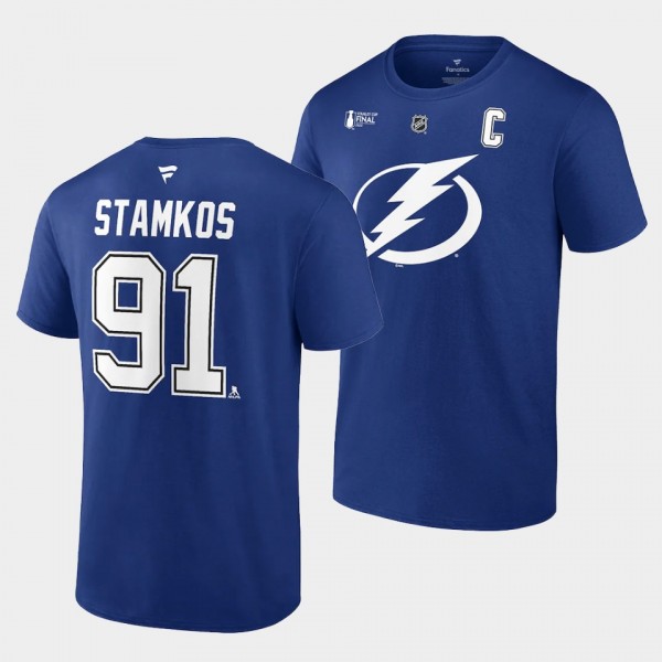 Tampa Bay Lightning 2022 Stanley Cup Final Steven Stamkos #91 Blue T-Shirt Authentic Stack