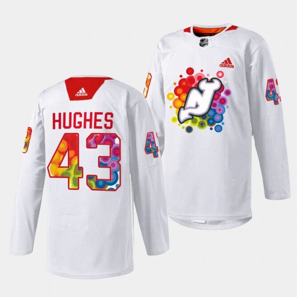 2023 Pride Night Luke Hughes New Jersey Devils White #43 Special Jersey