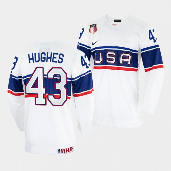 USA 2022 IIHF World Championship Luke Hughes #43 White Jersey Home