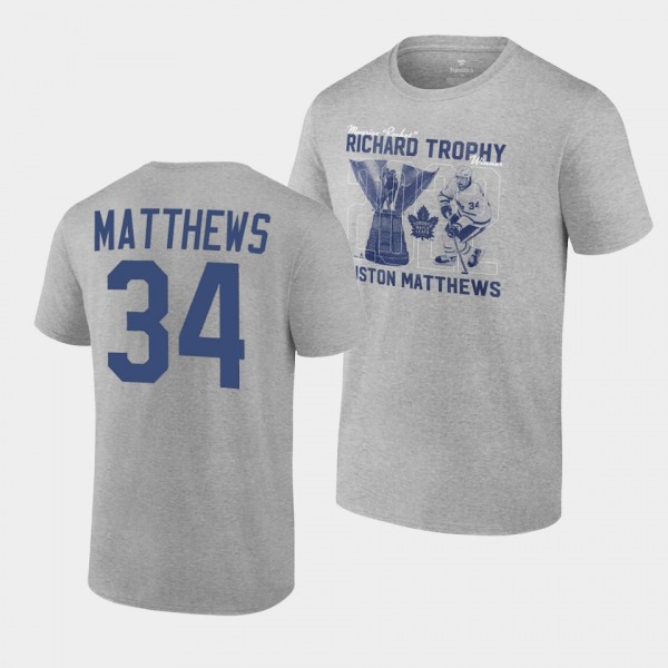 Auston Matthews Toronto Maple Leafs 2022 Rocket Richard Trophy Gray T-Shirt