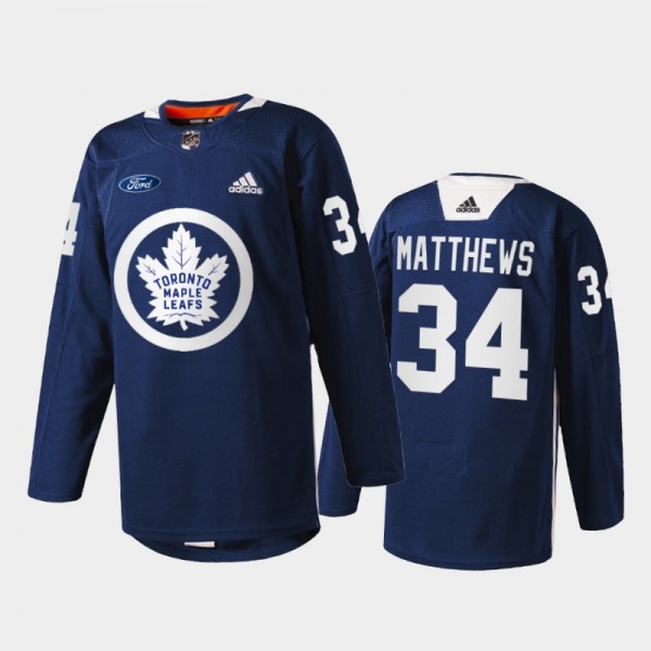 Auston Matthews #34 Toronto Maple Leafs Primary Logo Navy Warm Up Jersey