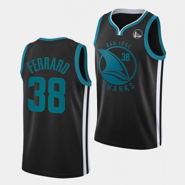Mario Ferraro San Jose Sharks Warriors Mashup 2023 Black Jersey #38 Basketball