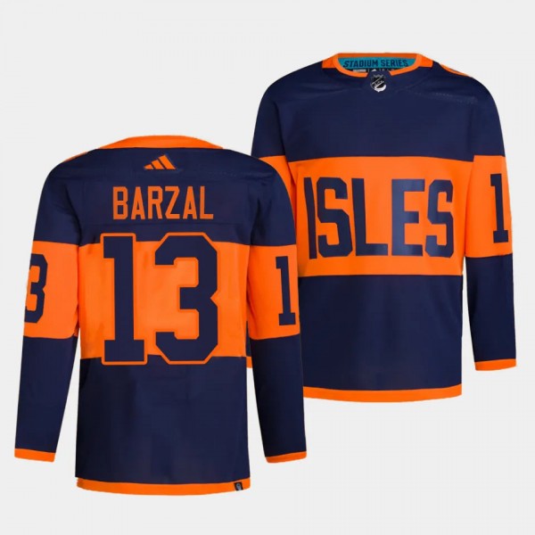 New York Islanders 2024 NHL Stadium Series Mathew Barzal #13 Navy Authentic Pro Jersey Men's