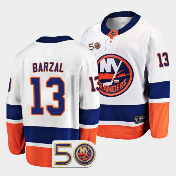 Mathew Barzal New York Islanders 2022-23 50th Anniversary White Away Jersey Men's