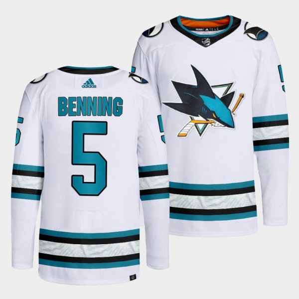 Matt Benning #5 San Jose Sharks 2022-23 Away White...