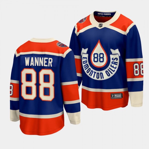 Maximus Wanner Edmonton Oilers 2023 NHL Heritage Classic Royal #88 Premier Jersey Men's