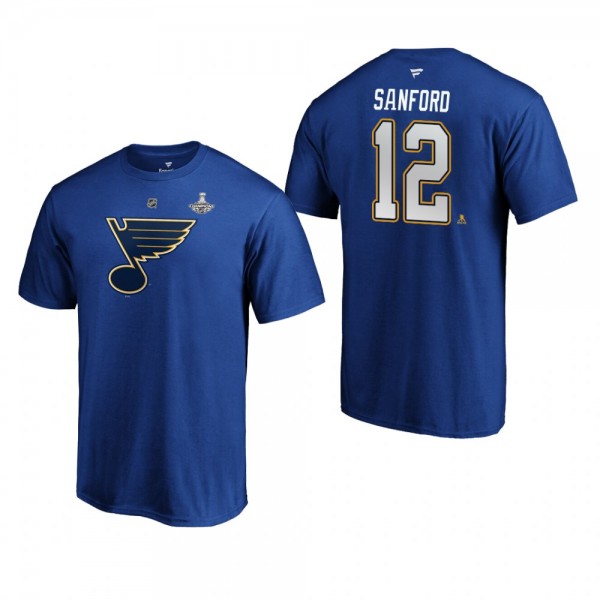 Blues Zach Sanford #12 2019 Stanley Cup Champions Authentic Stack Royal T-Shirt