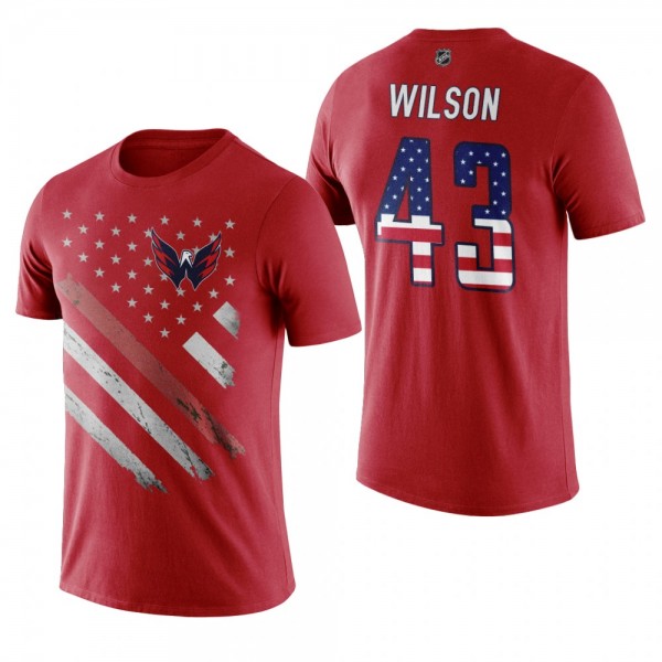 Washington Capitals Tom Wilson #43 Red Independence Day Name & Number T-Shirt