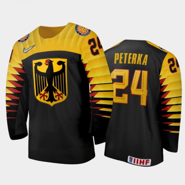Germany John Peterka #24 2020 IIHF World Junior Ice Hockey Black Away Jersey