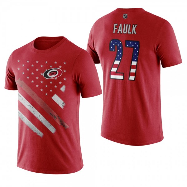 Carolina Hurricanes Justin Faulk #27 Red Independence Day T-Shirt