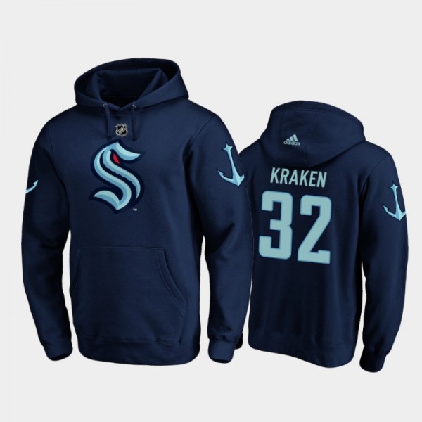 Men's Seattle Kraken 32nd Franchise Primary Logo 2021 Navy Hoodie