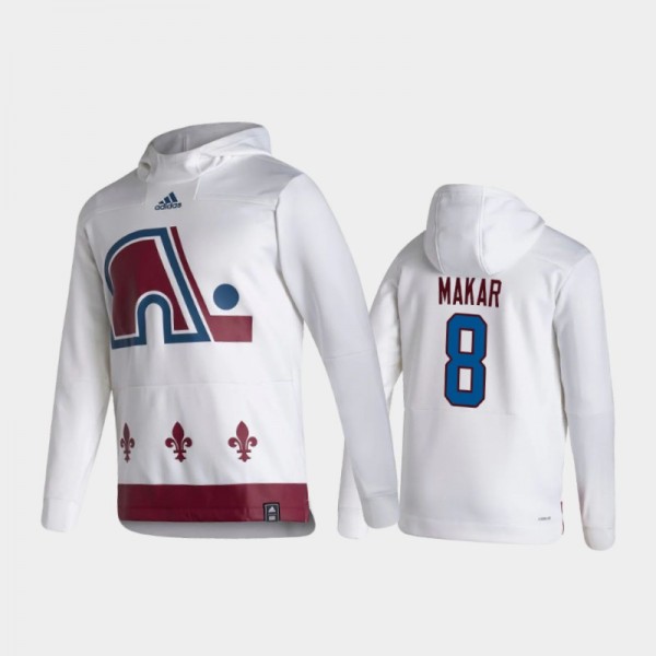 Men's Colorado Avalanche Cale Makar #8 Authentic Pullover Special Edition 2021 Reverse Retro White Hoodie