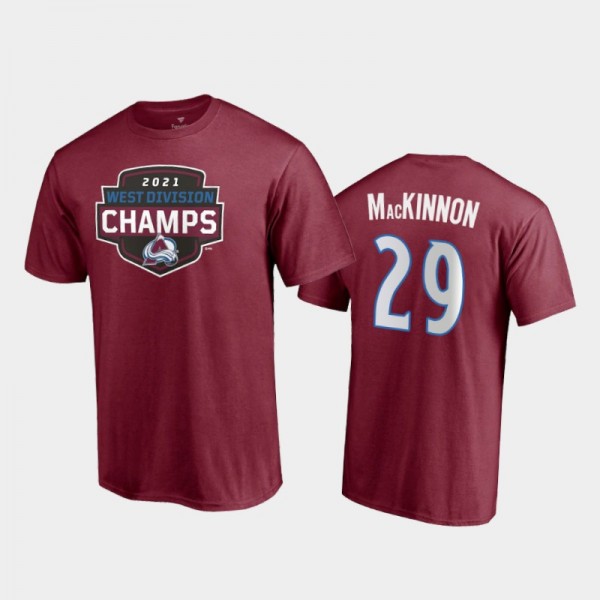 Men's Colorado Avalanche Nathan MacKinnon #29 2021 West Division Champions Burgundy T-Shirt