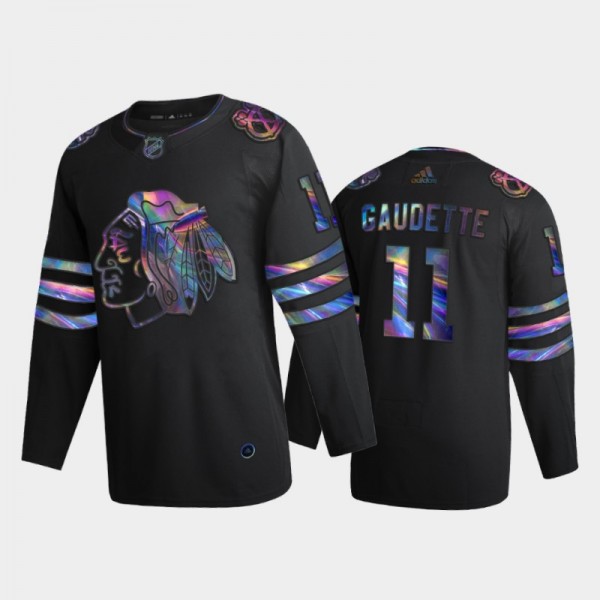 Blackhawks Adam Gaudette #11 Iridescent Holographic Black Limited Jersey