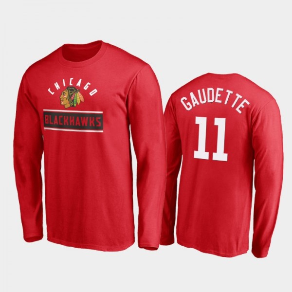 Chicago Blackhawks Adam Gaudette #11 Arc Knockout Red Long Sleeve T-Shirt