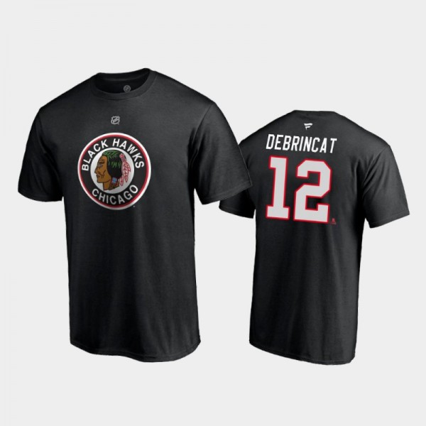 Men's Chicago Blackhawks Alex DeBrincat #12 Special Edition Authentic Stack 2021 Reverse Retro Black T-Shirt