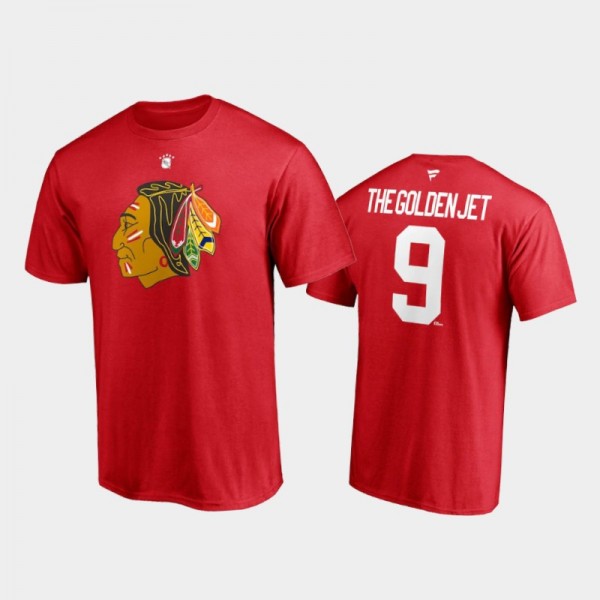 Men's Chicago Blackhawks Bobby Hull #9 Nickname Retired Player Red T-Shirt