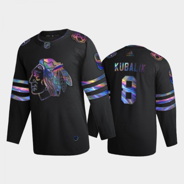 Men Chicago Blackhawks Dominik Kubalik #8 Iridescent Holographic Black Authentic Jersey
