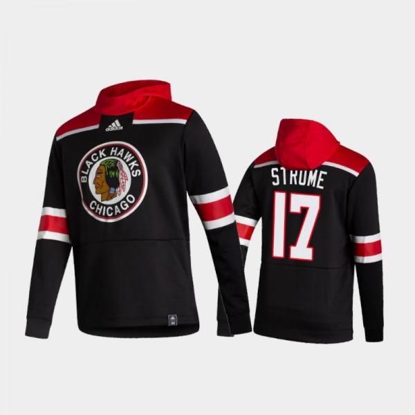 Men's Chicago Blackhawks Dylan Strome #17 Authentic Pullover 2021 Reverse Retro Black Hoodie