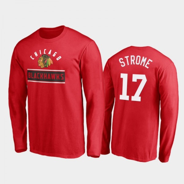 Chicago Blackhawks Dylan Strome #17 Arc Knockout Red Long Sleeve T-Shirt