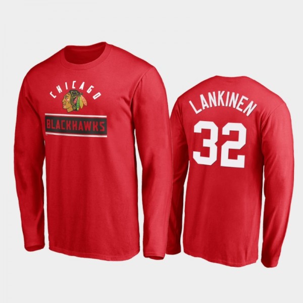 Chicago Blackhawks Kevin Lankinen #32 Arc Knockout Red Long Sleeve T-Shirt
