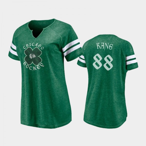 Women's Chicago Blackhawks Patrick Kane #88 Celtic Notch Neck 2021 St. Patrick's Day Kelly Green T-Shirt