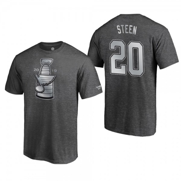 Blues Alexander Steen #20 Banner Collection Silver Luxe 2019 Stanley Cup Champions T-Shirt Heather Charcoal