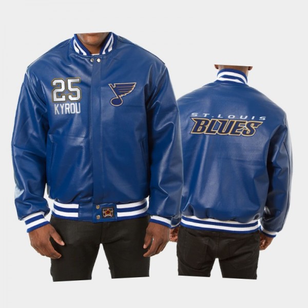 Men's St. Louis Blues Jordan Kyrou #25 Full-Snap JH Design All-Leather Blue Jacket