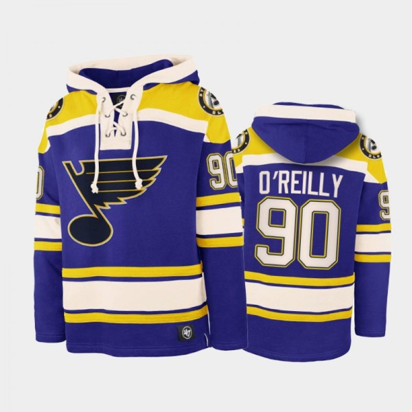 Men's St. Louis Blues Ryan O'Reilly #90 Superior Lacer Vintage Blue Hoodie