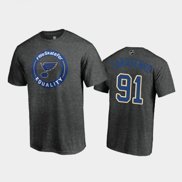 St. Louis Blues Vladimir Tarasenko #91 Equality WeSkateFor Heather Charcoal T-Shirt