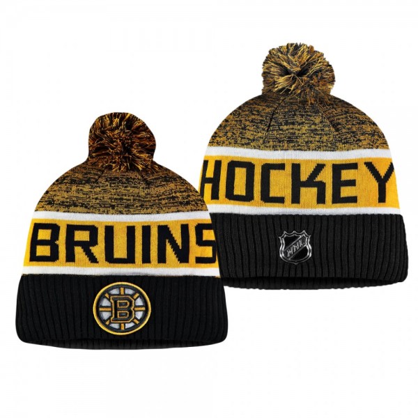 Boston Bruins Black Authentic Pro Rinkside Goalie Cuffed Pom Knit Hat