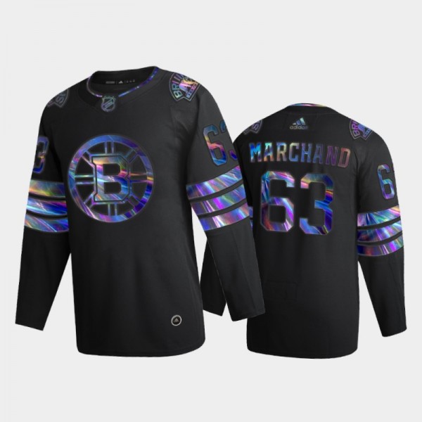 Men's Boston Bruins Brad Marchand #63 Iridescent Holographic Black Authentic Jersey