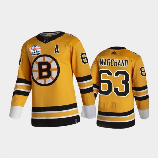 Men's Boston Bruins Brad Marchand #63 2021 Lake Tahoe Gold Authentic Patch Jersey