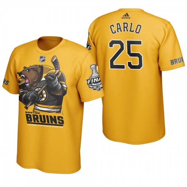 Bruins Brandon Carlo #25 Cartoon Mascot Yellow T-S...