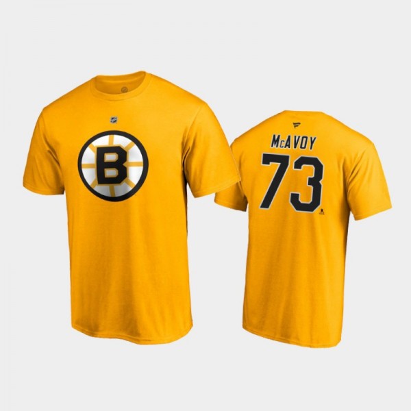 Men's Boston Bruins Charlie McAvoy #73 Special Edition Authentic Stack 2021 Reverse Retro Gold T-Shirt