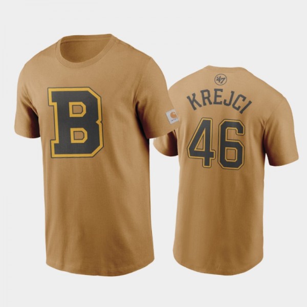 Men's Bruins David Krejci #46 Carhartt X 47 Branded Clean Up Brown T-Shirt