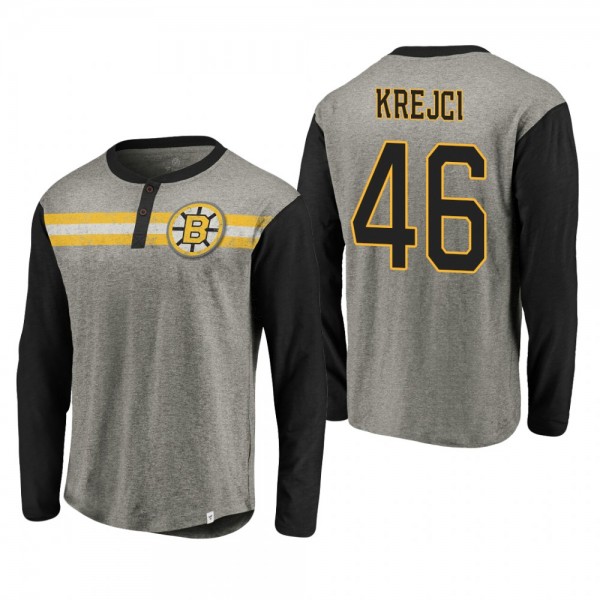 Bruins David Krejci #46 Retro Stripe Long Sleeve True Classics T-Shirt Heathered Gray