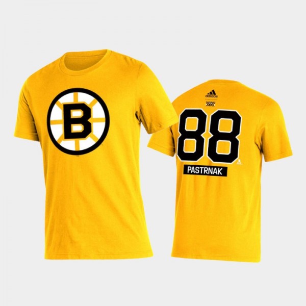 Bruins David Pastrnak #88 2021 Reverse Retro Special Edition Name & Number Gold T-Shirt