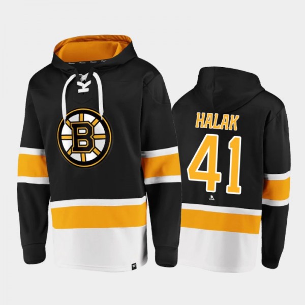 Men's Jaroslav Halak #41 Boston Bruins Lace-Up Black Dasher Player Hoodie