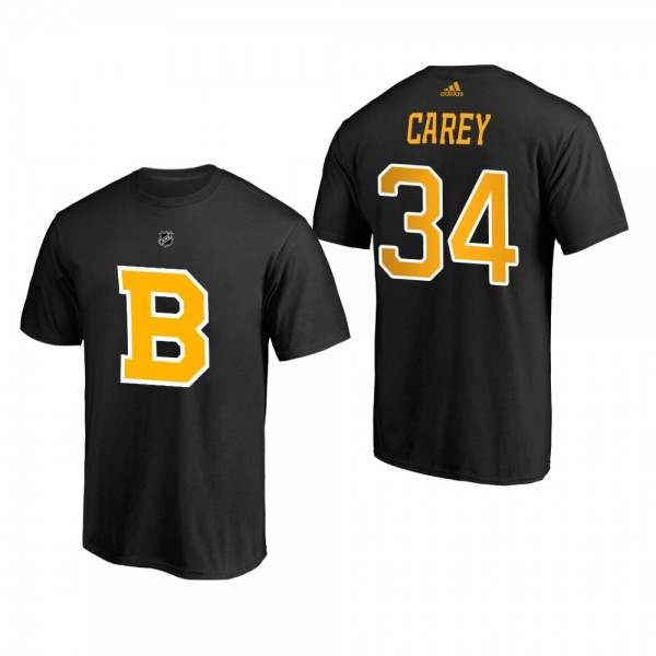 Bruins Paul Carey #34 Authentic Stack Black Alternate T-Shirt