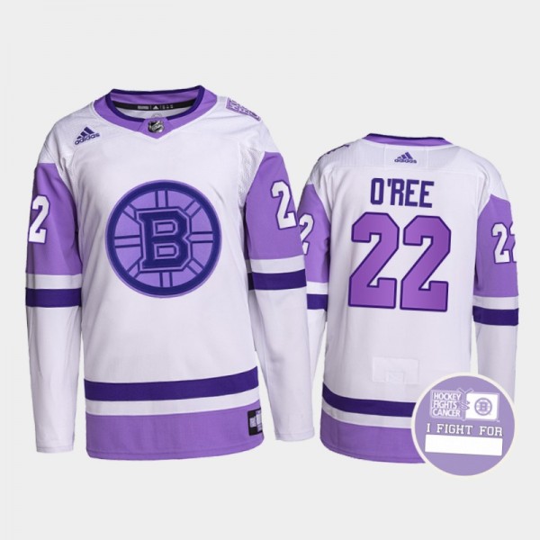 Willie O'Ree #22 Boston Bruins Hockey Fights Cancer White Purple Primegreen Authentic Jersey